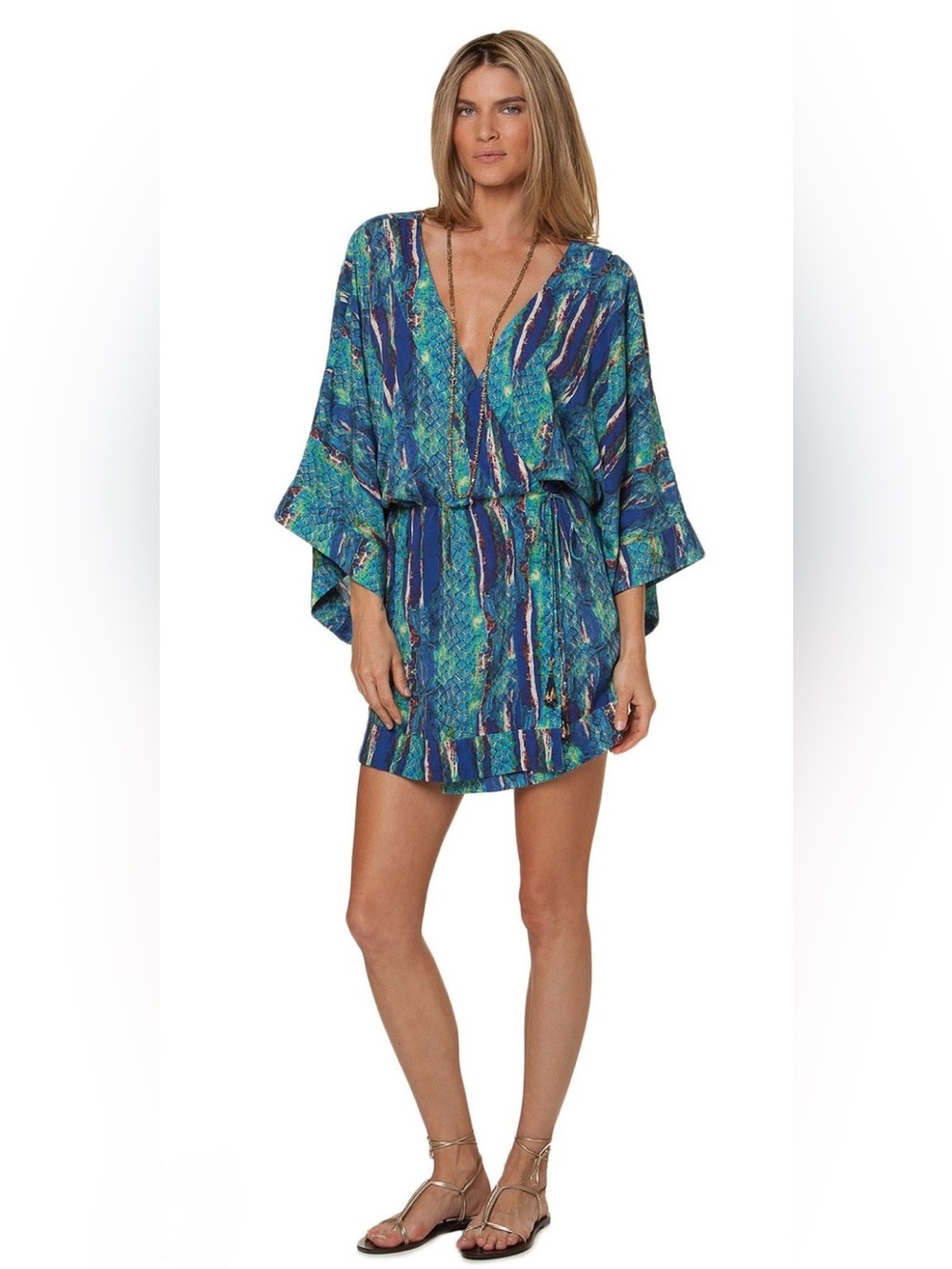 Vix Paula Hermanny cover-up kimono in stone-print georgette